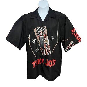 Oscar Misa Black Giant Graphic Tiki Spell Out Rockabilly Button Camp Shirt 2XL